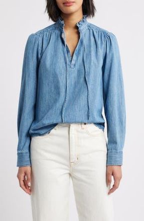 Caslon Ruffle Chambray Top in Medium Wash at Nordstrom Rack, Size Xx-Small