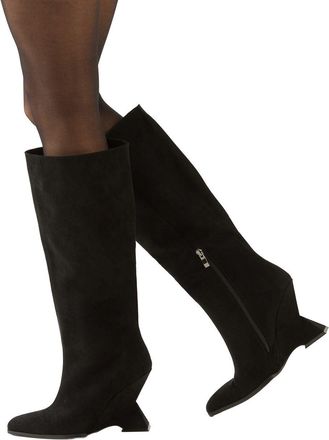 Misspap Faux Suede High Wedge Knee Boots, 6, Natural Black