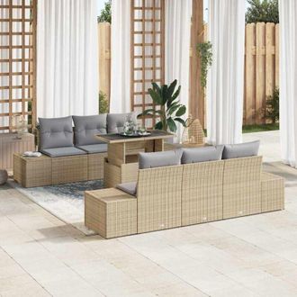 vidaXL Conjunto De Sof&aacute; De Jard&iacute;n Con Coj&iacute;n 7 Pcs Beige Y Gris Claro Vidaxl