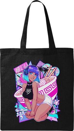 Generic Girl Vaporwave Dream Japanese Style Aesthetic Natural Ecological Cotton Tote Bag Black