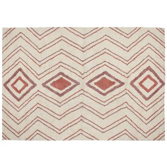 Beliani Alfombra De Algod&oacute;n Beige Rosa Rojo 160 X 230 Cm Hecho A Mano Geom&eacute;trico Kastamonu