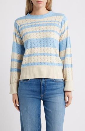 Wit & Wisdom Pointelle Stripe Sweater in Ecru/Airy Blue at Nordstrom Rack, Size X-Large