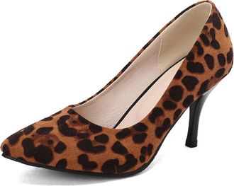 Generic Womens Slip on Court Shoes Pointed Toe Faux Suede Dress Pumps Stiletto High Heel Party Prom Date Shoes,Brown Leopard Print,10.5 UK