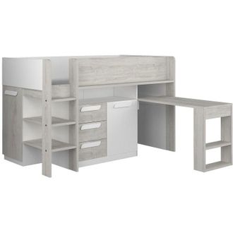 Vente-Unique Vente-unique - Letto combinato Con scrivania e scomparti 90 x 200 cm Bianco e Naturale - loukala