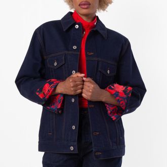 Burberry Womens Indigo Blue Logo-Patch Denim Jacket, Brand Size 10 ( US Size 8 )