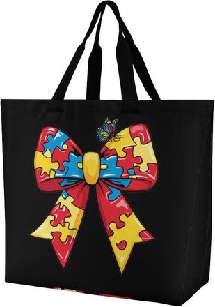 Generic Autism Large Reusable Shopping Bag Lightweight Foldable Tote Bags Washable Shoulder Handbag