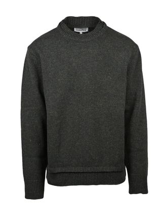 Maison Margiela Textured Knit Crewneck Sweater with Distinctive Suede Elbow Patches