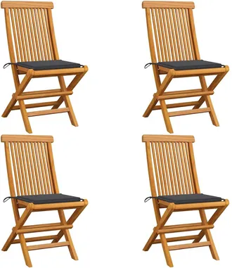 vidaXL Vidaxl - Sillas De Jard&iacute;n 4 Uds Con Cojines Antracita Madera De Teca