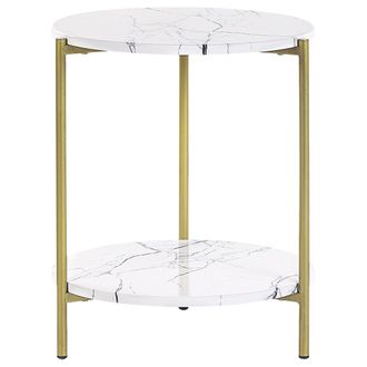 Beliani Mesa Auxiliar Efecto M&aacute;rmol Blanco Dorado &Oslash; 40 Cm Metal Patas De Metal Reva
