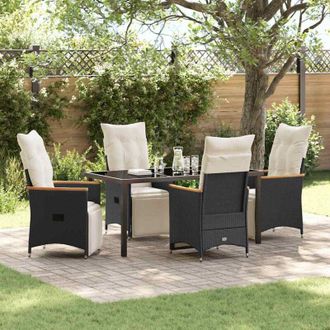 vidaXL Conjunto De Comedor De Jard&iacute;n Con Coj&iacute;n 5 Pcs Negro Polirat&aacute;n Vidaxl