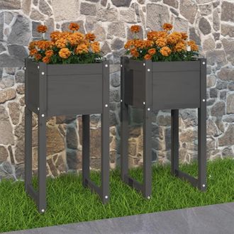 vidaXL Vidaxl - Jardinera 2 Unidades Madera Maciza De Pino Gris 40x40x81 Cm