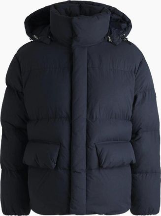 HUGO BOSS Mens Celvie Hooded Snap Button Solid Patterned Puffer Jacket - Navy - Size: 44 54