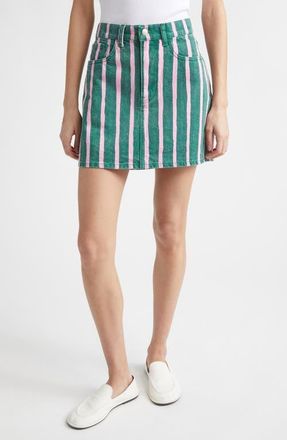 Marimekko Ruudut Stripe Denim Miniskirt in Green Pink at Nordstrom, Size 12 Us