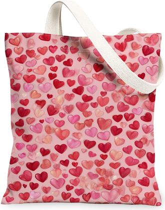 Generic ValentineS Day Hearts Canvas Tote Bags, Love Pattern Reusable Grocery Bags, Lightweight Washable Shoulder Strap Canvas for, Peach, 13x15 Inch