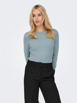 Only Rundhalspullover ONLY ONLNATASCHA LS BLING O-NECK CC KNT, Damen, Gr. XL, silber (arona detail:silber bling), Strick, Obermaterial: 80% Viskose, 20% Ny