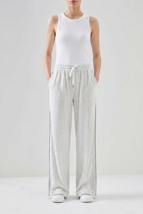 Brunello Cucinelli Pearl White Silk Blend Wide Trousers, Size Medium