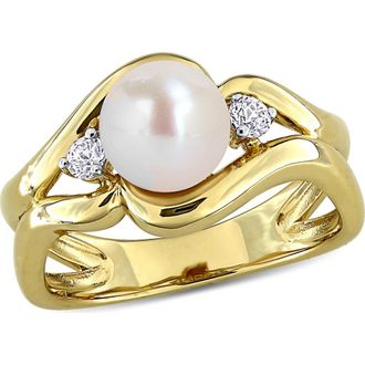 Delmar 7-7.5mm Cultured Freshwater Pearl & White Sapphire Open Band Ring at Nordstrom Rack, Size 6