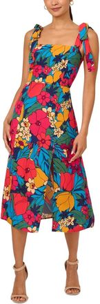 Adrianna Papell Midi Dress Multicolor Floral Stretch Front Slit DDR2489