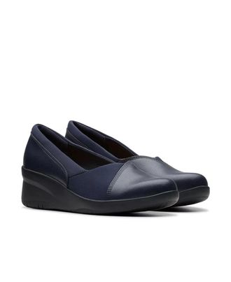 Clarks Suttyn Walk 26180142 Womens Navy Wedge Heel Slip On Shoes RHS7898