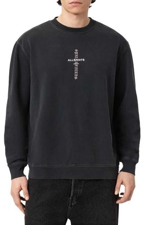 AllSaints Knox Cotton Crewneck Sweatshirt in Washed Black at Nordstrom, Size Xx-Large