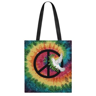 Generic Tie Dye Peace Sign Rainbow Tote Bag for Women Men Shoulder Bags Purses Pouch Handbags