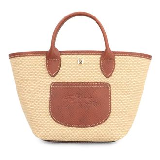 Longchamp Handbags, female, Beige, Size: ONE SIZE Raffia Handbag with Leather Details