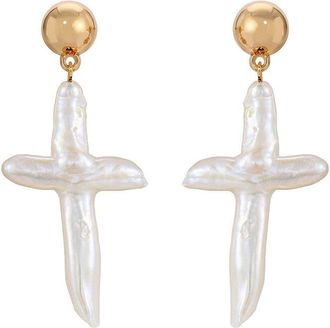 Ettika 18K Plated 15-16mm Pearl Dangle Earrings
