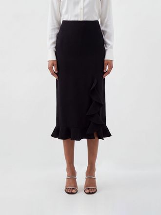 Moschino High-Waisted Ruffled Cr&ecirc;pe Midi Pencil Skirt