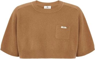 Elisabetta Franchi Wol en kasjmier top - Dames - Ronde hals truien - Bruin - S - Wol - Truien & Vesten