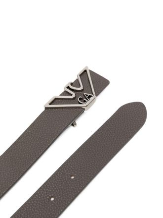 Emporio Armani Logo Pebbled Leather Belt - Grey