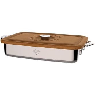 Lagostina Lagostina Patrimonio Lasagnera per Forno con Coperchio di Legno di Ciliegio, Acciaio Inox e Legno, 22x35 cm