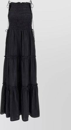 Ganni tie drawstring smocked tiered sleeveless skirt