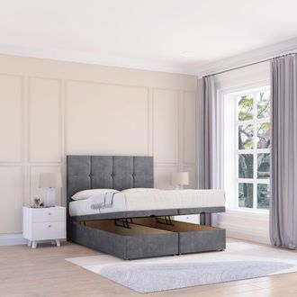Sloomy Jasmine Coniston Fabric Ottoman Bed End Opening With Sprung Memory Mattress & 26 Inch strut Headboard in Dark Grey | Size: Single