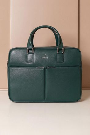 D'Arienzo Borsa Ventiquattrore in pelle di vitello verde saffiano con doppia tasca DArienzo, Seleziona Taglia Unica, Colore Verde