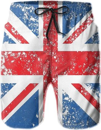 AOOEDM Swim Shorts Union Jack Flag Swim Trunks Quick Dry Board Shorts with Mesh Lining Beach Shorts Printed Shorts Swimwear Black
