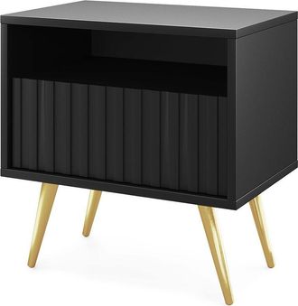 Selsey Bello - Comodino a doghe, nero con gambe oro - Selsey