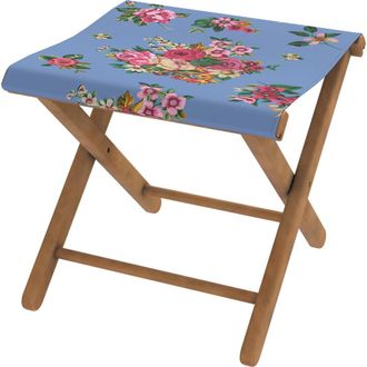 Vent de Boh&egrave;me Taburete plegable de eucalipto y tela outdoor floral azul