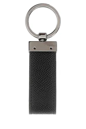 Dolce & Gabbana Mens Black Leather Key Ring Nero Vitello Portachiavi Keychains
