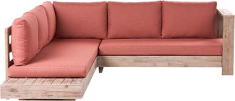 Beliani Conjunto Esquinero De Exterior Izquierdo Sof&aacute; Y Mesa Auxiliar De Madera De Acacia Certificada Rojo Marettimo