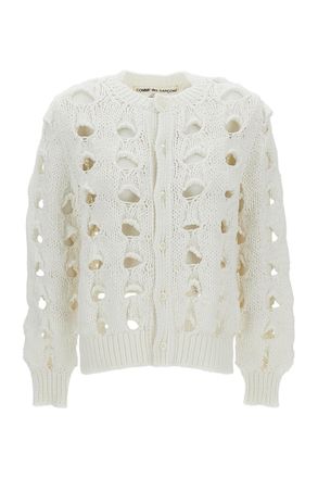 Comme Des Gar&ccedil;ons White Openwork Crew Neck Cropped Cardigan