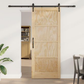 Berkfield Home Sliding Door with Hardware Set 86x211 cm Solid Wood Pine in Brown