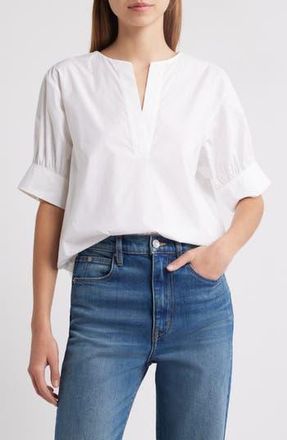 Frame Denim Split Neck Organic Cotton Popover Top in White at Nordstrom Rack, Size Large