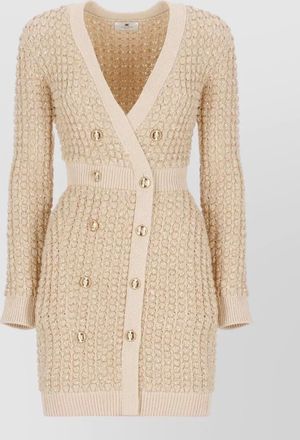 Elisabetta Franchi sequined ribbed v-neck long-sleeve mini dress