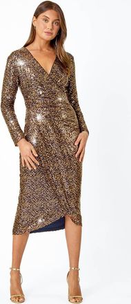 Roman Sequin Wrap Midi Stretch Dress