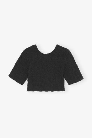 Ganni Black Cotton Poplin O-neck Cropped Smock Top - Size 10/12 Organic