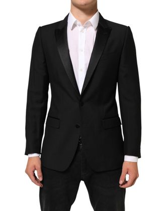 Dolce & Gabbana Black Wool MARTINI 2 Button Men Suit Mens Blazer