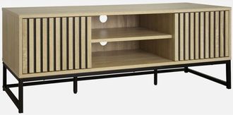 Sweeek Mueble TV 2 puertas de madera ranurada y metal negro L 120
