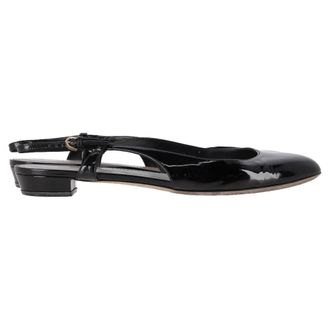 Sergio Rossi Pre-owned Womens Slingback Low Heel Flats in Black Patent Leather - Size 38.5 EU/IT