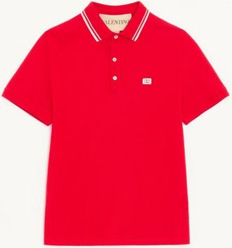 Valentino Polo In Piquet Di Cotone Con Patch VLogo Uomo ROSSO XL