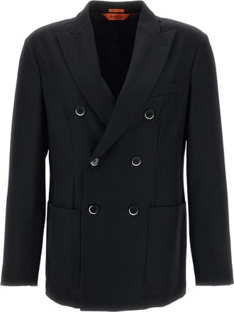 Barena Black Doria Stretch Wool Flannel Notch Lapels Blazer